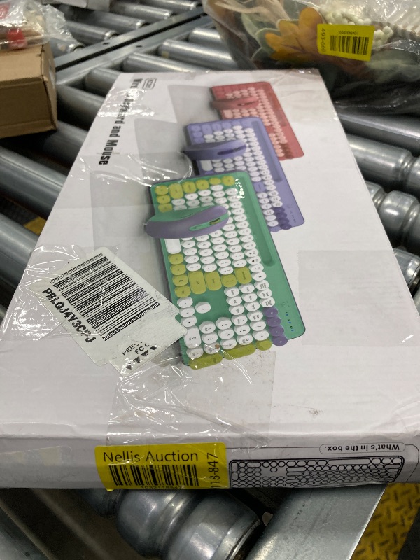 Photo 1 of ***NO USB***Wireless Keyboard and Mouse Combo, Retro Round Keycaps, Cute Full-Size Typewriter Keyboard with Phone Holder, Sleep Mode, Click Soft, 2.4GHz Cordless Connection for Windows/PC/Laptop (Pink-Colorful)***NO USB***