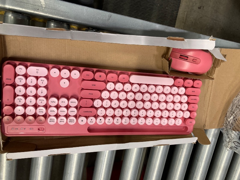 Photo 1 of ***NO USB***Wireless Keyboard and Mouse Combo, Retro Round Keycaps, Cute Full-Size Typewriter Keyboard with Phone Holder, Sleep Mode, Click Soft, 2.4GHz Cordless Connection for Windows/PC/Laptop (Pink-Colorful)***NO USB***