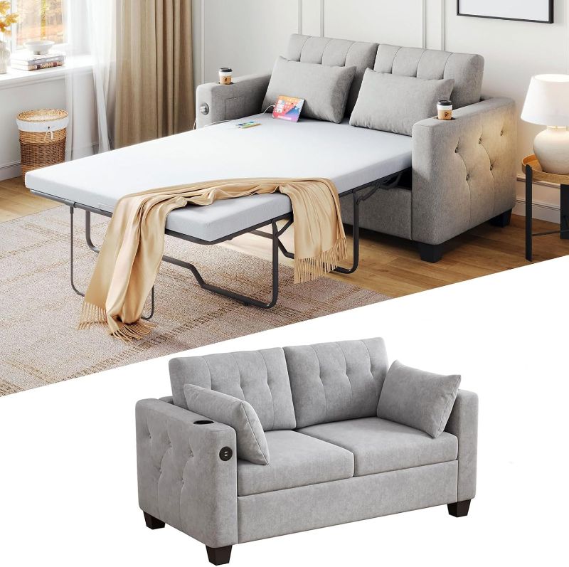 Photo 1 of ***ITEM IS SIMILAR, NOT EXACT***   LINSY HOME Pull Out Sofa Bed - Full Size Sleeper Sofa Convertible Couch Bed with USB Charging, Pullout Sofa Bed Loveseat Memory Foam Couch for Living Room Apartment Small Spaces (Grey)
