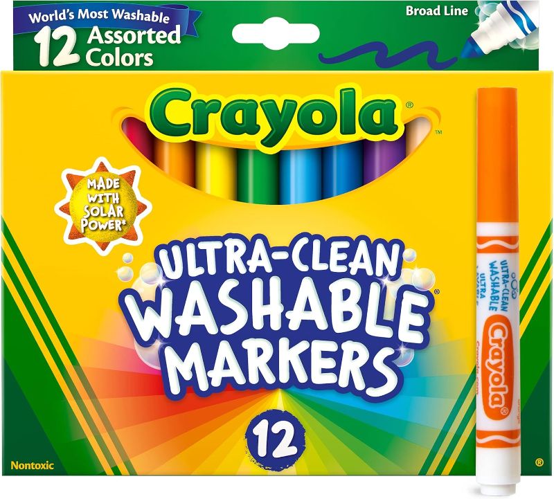 Photo 1 of Crayola Non-Toxic Washable Marker Set, Conical Tip, Assorted Colors, Set of 12