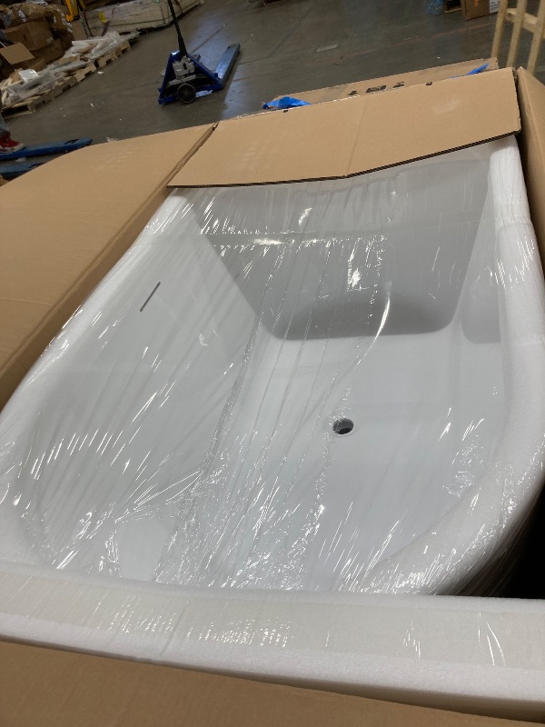 Photo 1 of 59" Free Standing Tub, Pure Acrylic Freestanding Bathtub, Stylish Stand Alone Contemporary Deep Soaking Bath Tub, cUPC Certified SY6850 (Glossy White)