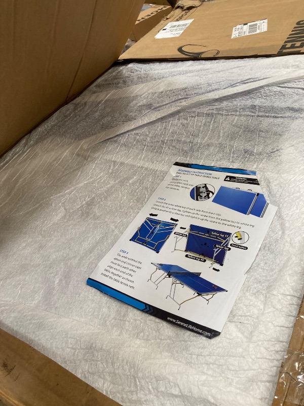 Photo 1 of ****PARTS ONLY, THERE IS A HOLE IN THE TABLE****SereneLife Full Size Folding Ping Pong Table Set with Net, Clipper, Post - 9’ x 5’ Foldable and Easy to Store Space-Saving Design, Blue