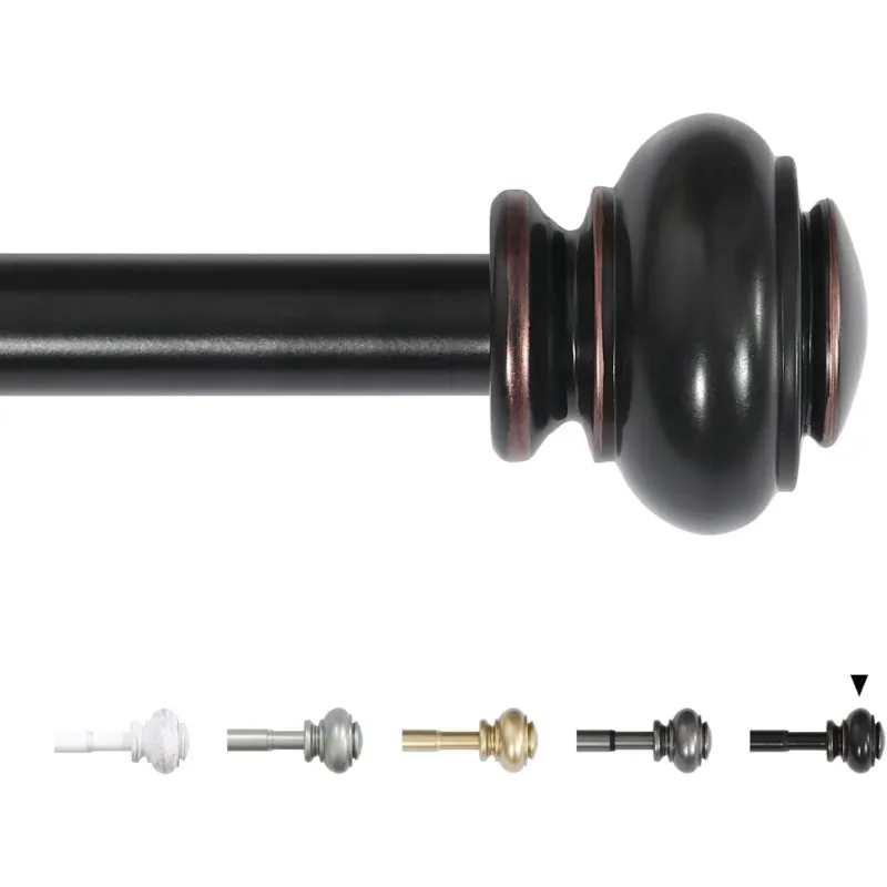 Photo 1 of ***MISSING HARDWARE***   H.VERSAILTEX Contemporary Adjustable Curtain Rod, 0.75 and 0.75 in, Black with Antique Bronze Ball Finial, 48 - 84 in
