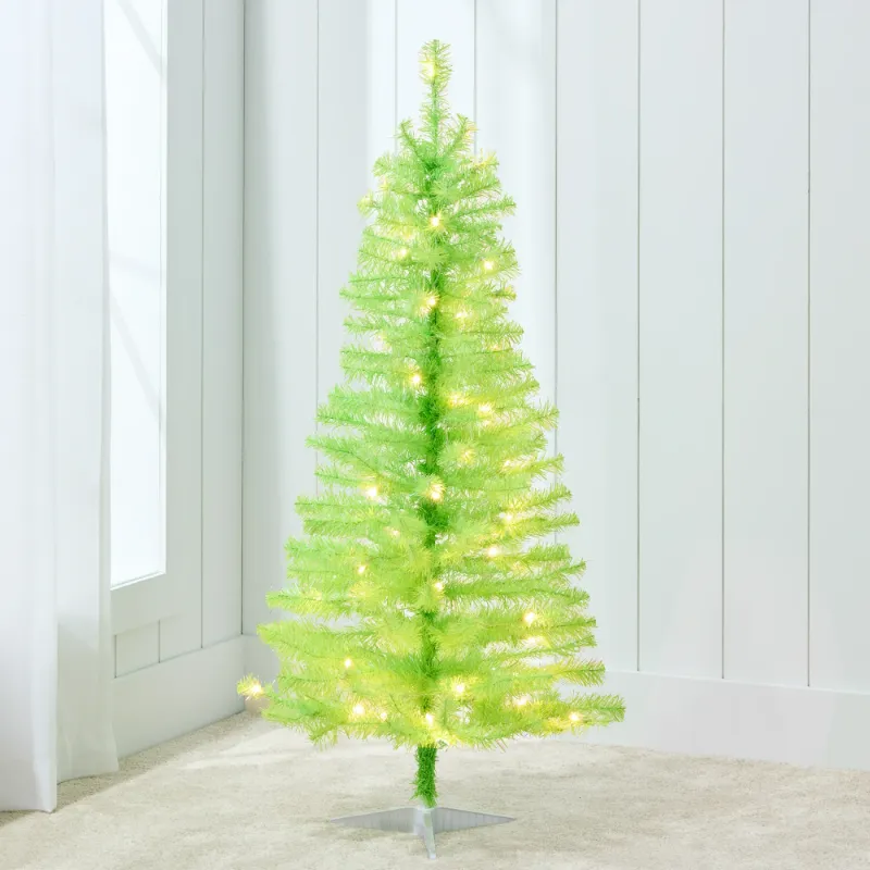 Photo 1 of Best Choice Products 4ft Prelit Colored Christmas Tree, Artificial Tree Holiday Decor w/ LED Lights - Lime Green
