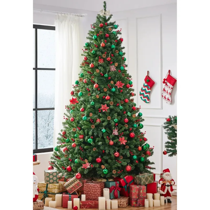 Photo 1 of BSHAPPLUS 9 ft Pre-Decorated Christmas Tree with Pine Cones and Berrys,2800 Branch Tips,Artificial Holiday Xmas Tree with Metal Base,Green
