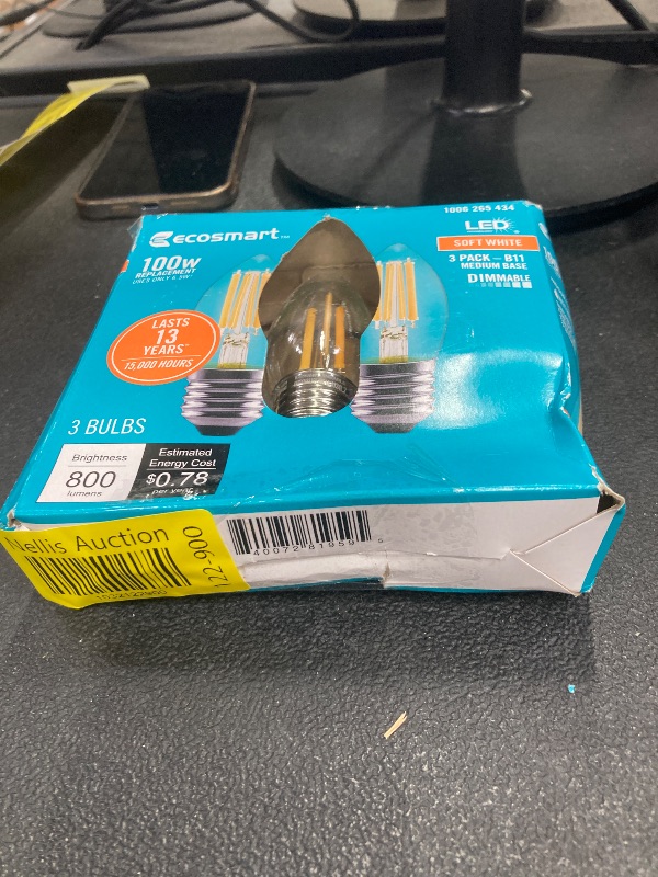 Photo 2 of 100 Watt Equivalent B11 Dimmable Blunt Tip E26 Medium Base Vintage Edison LED Light Bulb 2700K Soft White (3-Pack)