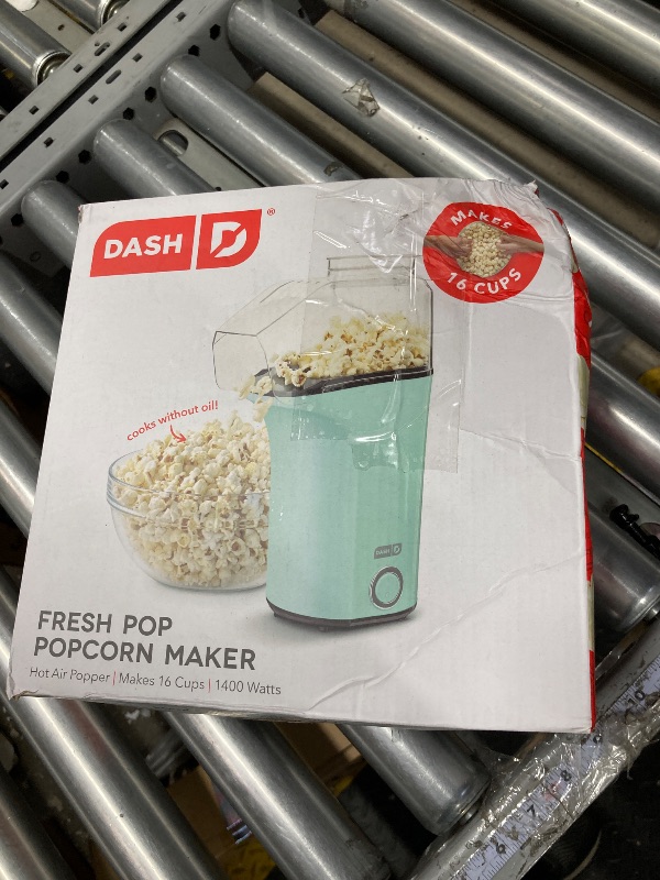 Photo 1 of Dash 16 Cup Electric Popcorn Maker - Aqua  ***(BOX BENT/RIPPED/TORN)***