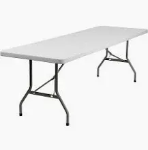 Photo 1 of 6 Foot Plastic Folding Table Portable Long Table for Indoor Outdoor Use Rectangular with Carrying Handle, Smooth HDPE Tabletop, White