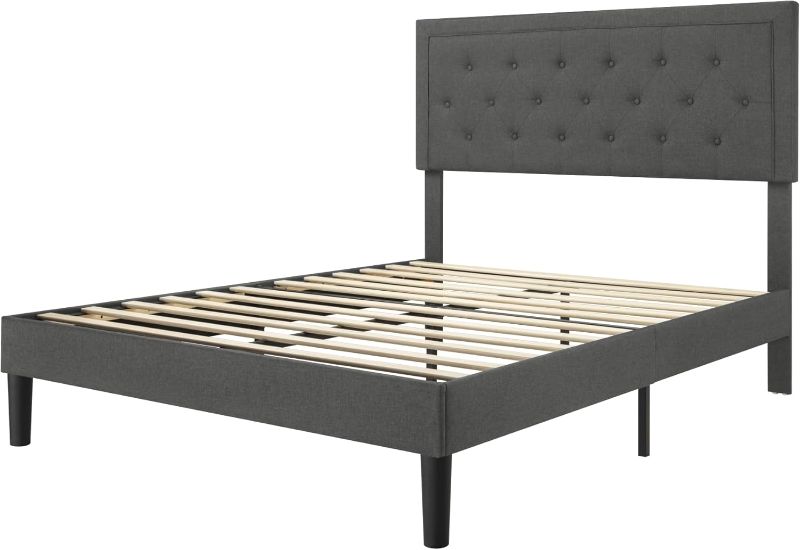 Photo 1 of Allewie Queen Size Button Tufted Platform Bed Frame/Fabric Upholstered Bed Frame with Adjustable Headboard/Wood Slat Support/Mattress Foundation/Dark Grey (Queen)
