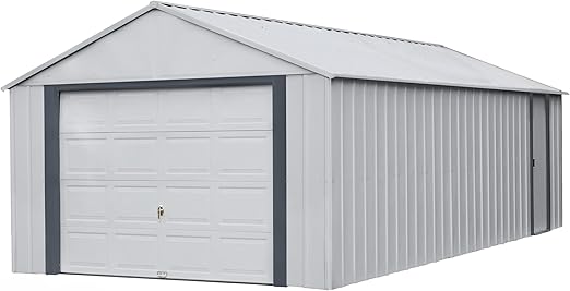 Photo 1 of ***PARTS ONLY*** 
Arrow Shed 14' x 21' Murryhill Garage Galvanized Steel Extra Tall Walls Prefabricated Shed Storage Building, 14' x 21', Flute Gray
