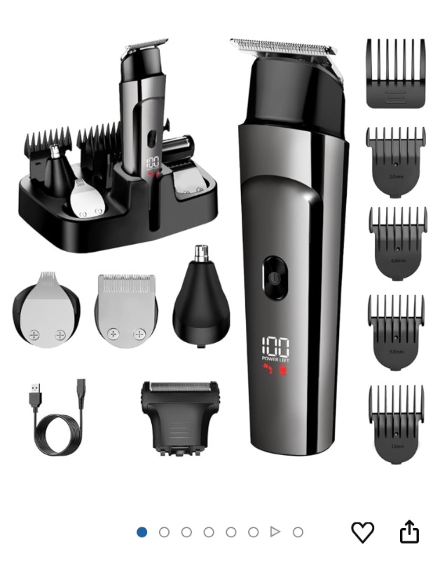 Photo 1 of 7d24hcare Beard Trimmer for Men - 5 in 1 Kit Electric Razor, Nose Hair Trimmer with LED Display, Cordless Mustache Body Face Grooming Kit, Waterproof Rechargeable Beard Shaver 