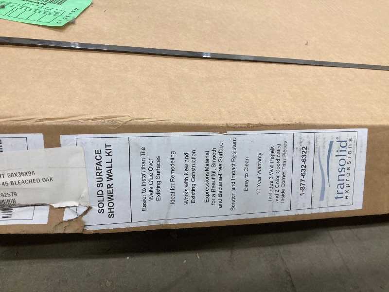 Photo 4 of *see notes*
Transolid EWKX603696-45 Expressions 6-Panel Shower Wall Kit with Extension, 36-in L x 60-in W x 96-in H, Bleached Oak
UNOPENED DO TO FACTORY SEALED 