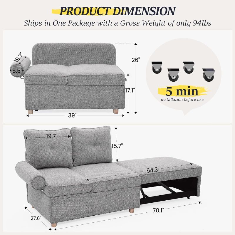Photo 1 of  Convertible Couch, Linen Fabric Love seat Couch