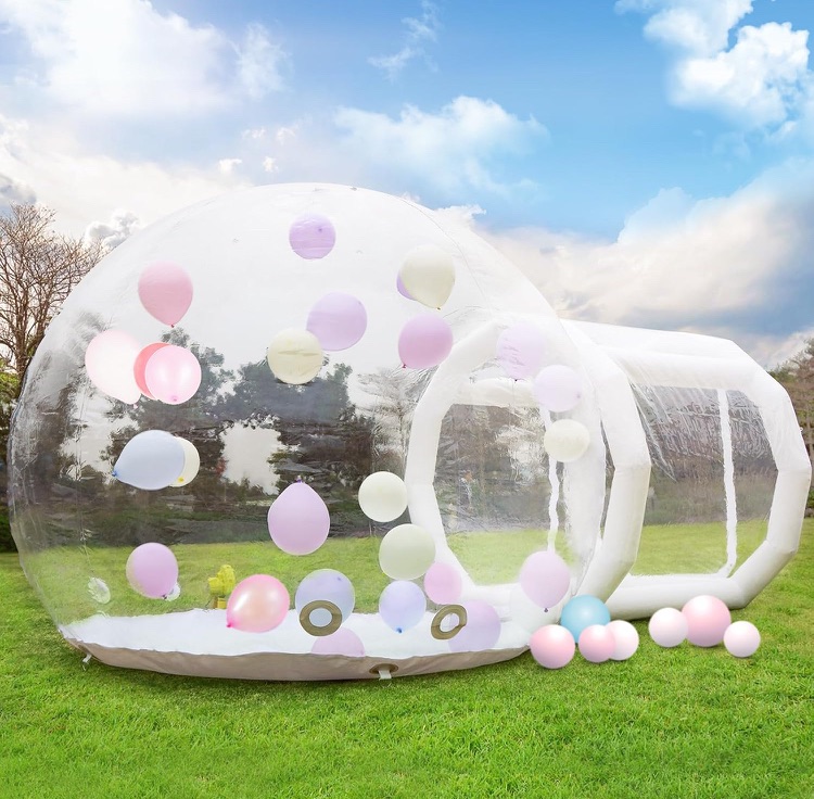 Photo 1 of 10FT Inflatable Bubble House Dome for Kids, Clear PVC Inflatable Bubble House Tent with Tunnel, Bubble Balloon House with 750W Air Blower, 600W Air Pump Inflatable Dome for Party (Clear, 10FT)