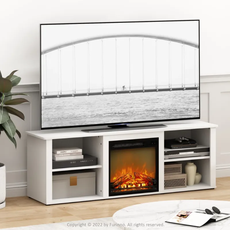 Photo 1 of Furinno Montale 70 Inch TV Stand with Fireplace, Solid White