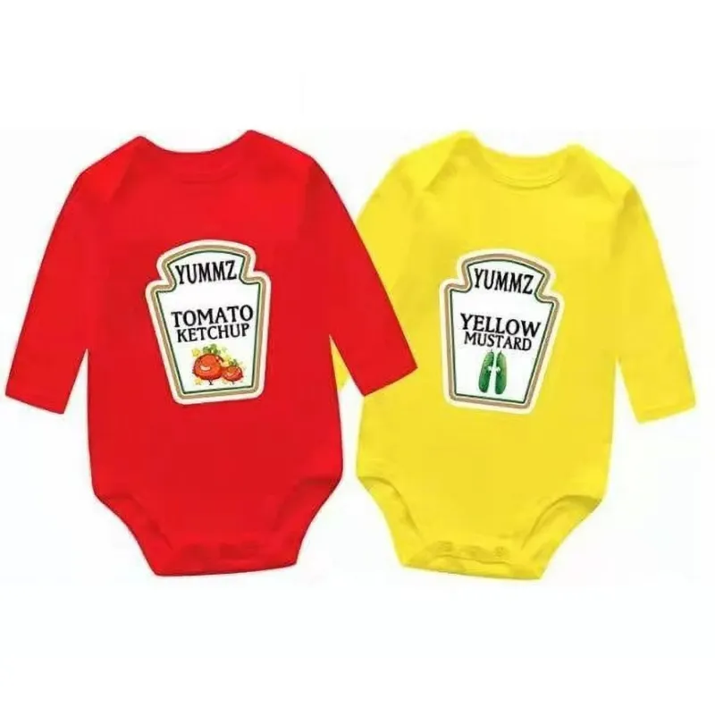 Photo 1 of AOUYOA Twins Baby Bodysuit boy Gift Girl Clothing Ketchup Mustard Baby Grows Bodysuit Vest Set Baby Twins Set
