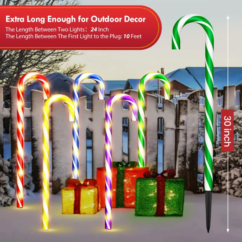 Photo 1 of Ablegrid 10 Pack 8 Modes 30" Christmas Candy Cane Light Flickering Candy Cane Pathway Marker Waterproof Christmas Outdoor Light Decor
