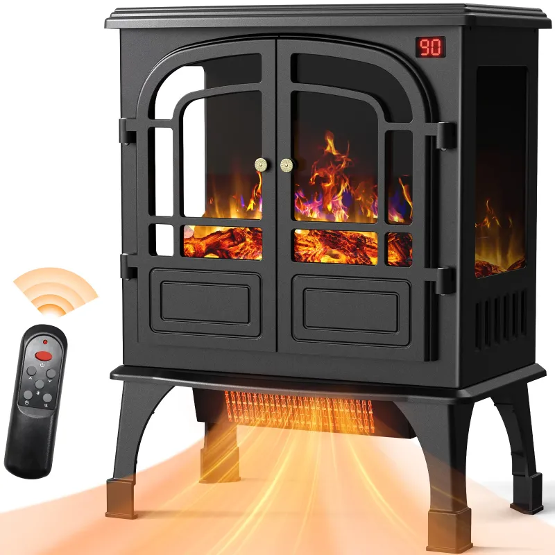 Photo 1 of BLITZHOME 24'' Electric Fireplace Heater Stove Freestanding, 3D Realistic Flame, with Control Panel and Remote, Timer, ETL Certified, Overheating Safety Protection, 700/1500W