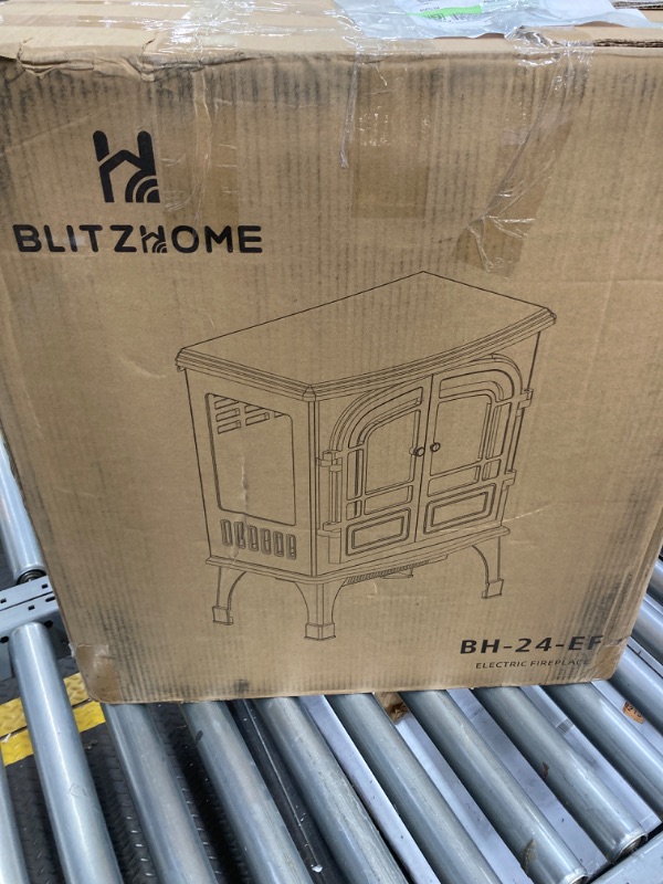 Photo 1 of BLITZHOME 24'' Electric Fireplace Heater Stove Freestanding, 3D Realistic Flame, with Control Panel and Remote, Timer, ETL Certified, Overheating Safety Protection, 700/1500W