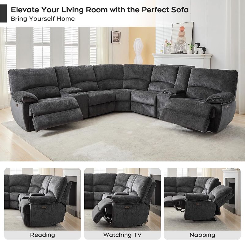 Photo 1 of ***see notes***Power Recliner Sectional Sofa in Grey fabric