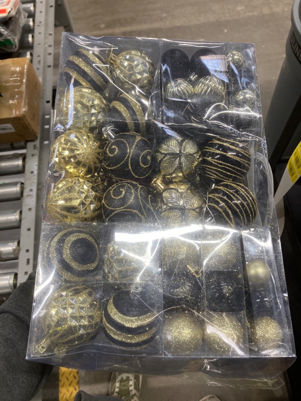Photo 1 of 100Pcs Christmas Balls Ornaments Set, Shatterproof Christmas Decorations with Hand-held Gift Package for Xmas Tree/Holiday/Wedding/Holiday/Party Decor (Black & Gold)