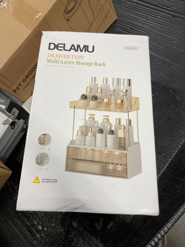 Photo 1 of Delamu 2-Tier 2-Drawer Bathroom Organizer Countertop, Multi-Purpose Makeup Organizer Countertop, Large Skincare Organizers, Exquisite Vanity Organizer, Amber