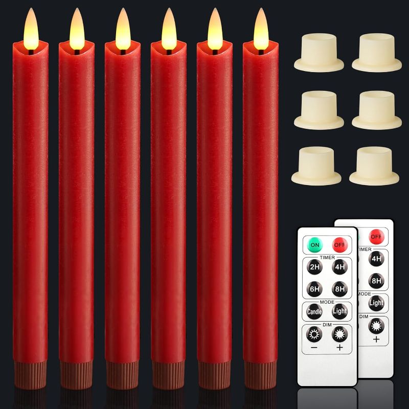 Photo 1 of GenSwin Flameless Ivory Taper Candles Flickering with 10-Key Remote, Battery Operated Led Warm 3D Wick Light Window Candles Real Wax Pack of 6, Christmas Home Wedding Decor(0.78 X 9.64 Inch)