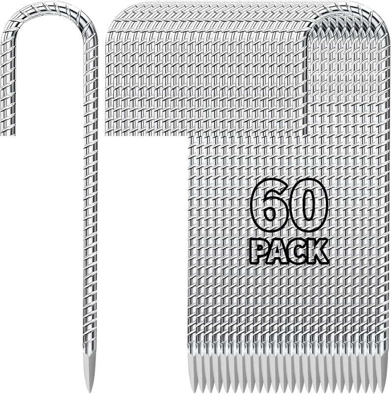 Photo 1 of 12 Inch Ground Stakes Heavy Duty J Hook 60-Pack Metal Spikes and 24 Inches Straight Rebar Stakes(20-Pack), 1/2" Diameter Steel Metal Stakes Bundle