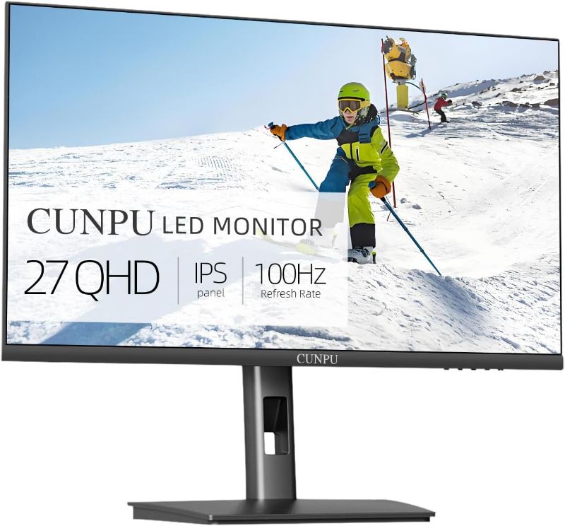 Photo 1 of 27 Inch QHD 2560 x 1440 100Hz Gaming Monitor, 2k IPS Computer Monitor for Office, Height/Tilt/Swivel/Pivot, 100% sRGB, Built-in Dual Speakers, Eye Care,HDMI/DP, FreeSync & G-Sync, HDR10, VESA