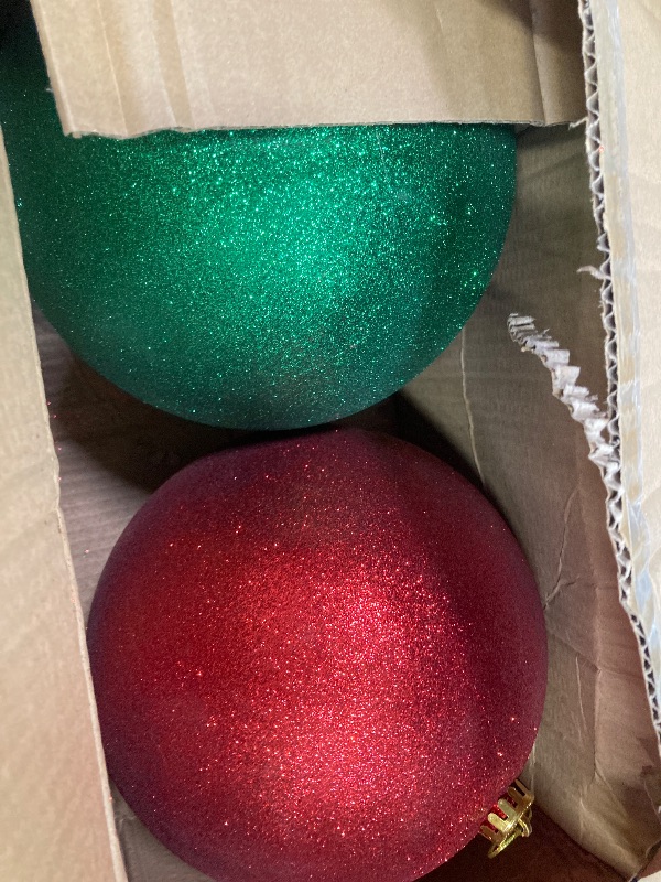 Photo 2 of 2Pack Christmas Balls Xmas Ball Tree Hanging Ornaments Glitter Christmas Ball for Christmas Tree Party Wedding Indoor Outdoor Holiday Decoration (Red,Green, 8inch-2pcs)