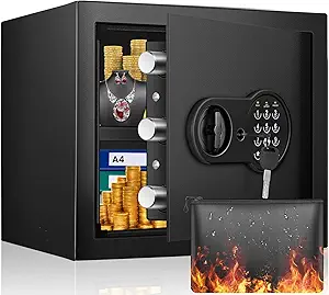 Photo 1 of 1.6 Cu Ft Home Safe Fireproof Waterproof, Fireproof Safe with Fireproof Document Bag, Programmable Keypad & Removable Shelf, Digital Home Security Safe Box for Money Firearm Medicines Valuables