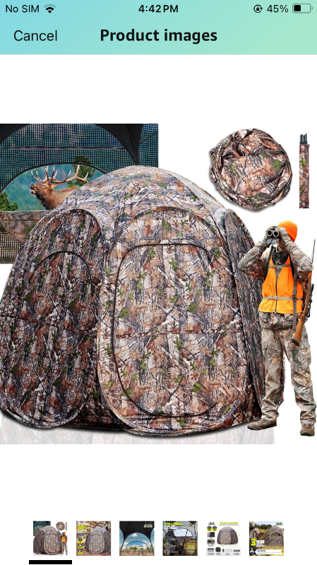 Photo 1 of ???? ???????? See Through Hunting Blind Ground, 3-4 Person Ground Blinds for Deer Hunting, 6-Sided Larger Pop Up Blinds, Camo Tent for Hunting Turkey with Carry Bag 84" x 74" x 78"H