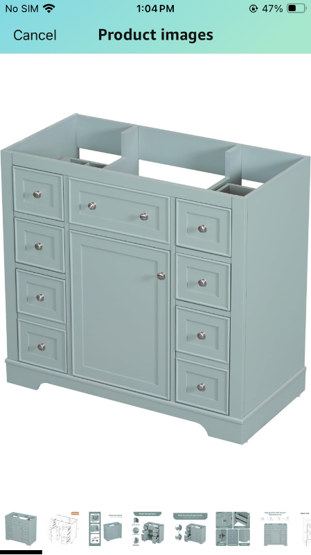 Photo 1 of 36" Modern Bathroom Vanity Without Sink, Freestanding Bathroom Storage Cabinet with 6 Drawers and a Door, Solid Wood Bathroom Vanity Base, Green