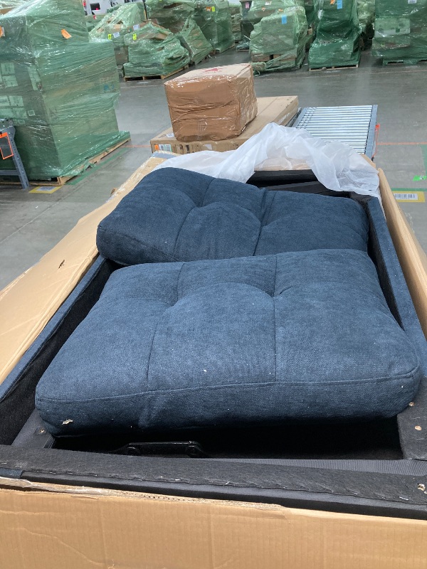 Photo 1 of 1 Sleeper Loveseat Couch Bed,Velvet Convertible Sleeper Sofa with Pull-Out Bed and Adjustable Backrest,Loveseat Futon Sofa with Pillows & Pockets for Living Room Apartment,Small Space (Black) (***Partial seat 2 of 3 boxes missing ***)
