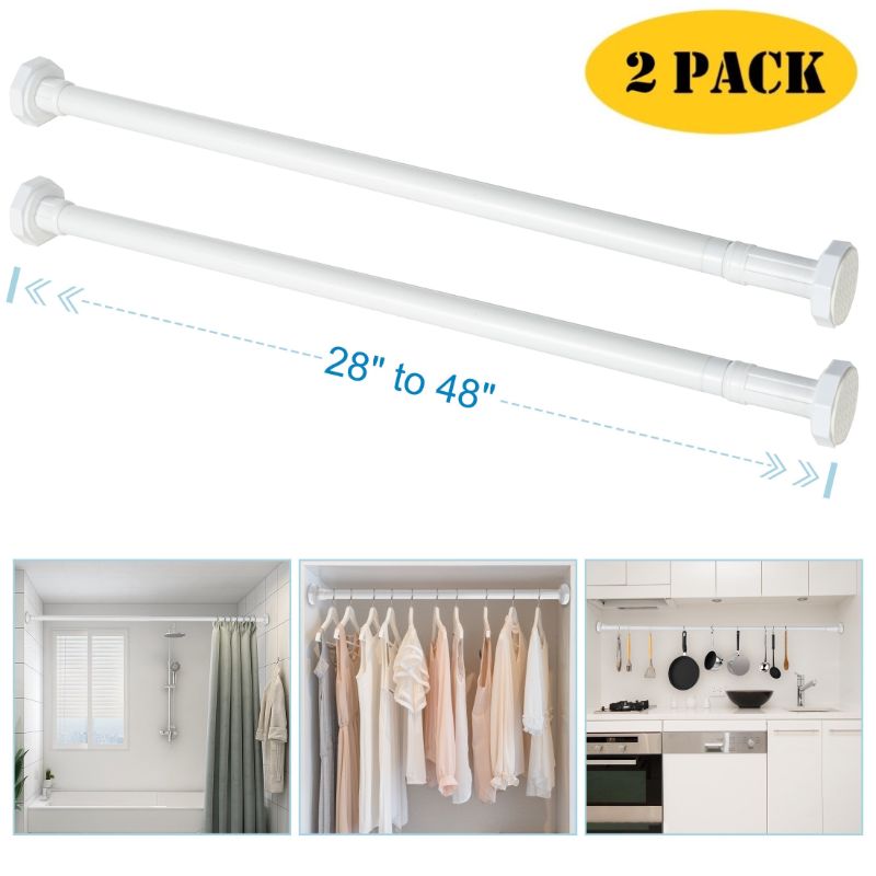 Photo 1 of 28"-48" Adjustable Tension Rod, Rust-Proof Hanging No Drilling Cabinet Wardrobe Closet Window Shower Curtain Rod, White (2 Pack)