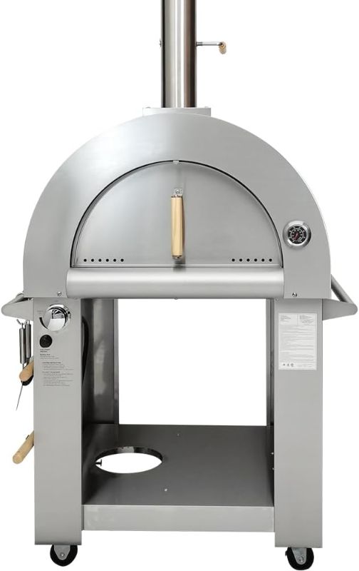 Photo 1 of 32.5 inch Wood Fired and Propane Gas Pizza Oven for Outdoor Kitchen in Stainless Steel, Large Pizza Oven for Outside, Yard and Party