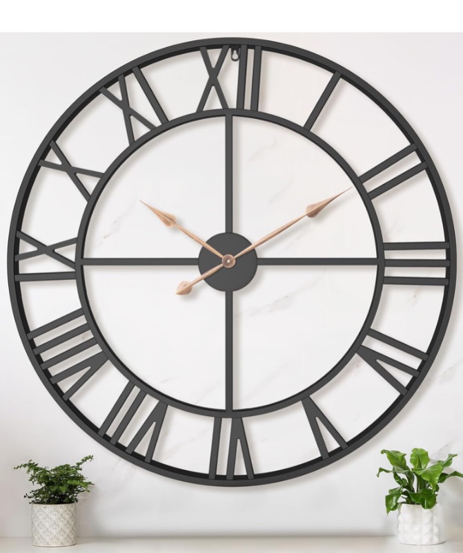 Photo 1 of 36 Inch Extra Oversized Large Giant Modern Decorative Wall Clock,Vintage Industrial Farmhouse Black Metal Big Roman Numeral Large Clocks for Living Room Decor,Entrance Fireplace,Dinng Room
