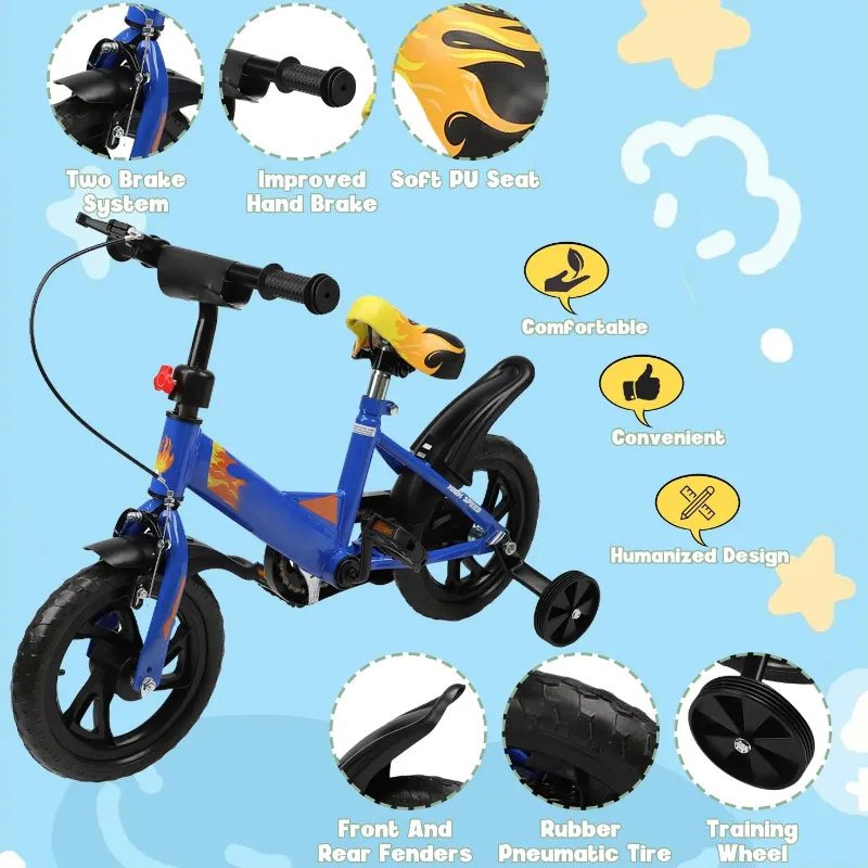 Photo 1 of 12 inch Kids Bike with Training Wheels, 2-in-1 Kids Bicycle with Adjustable Handlebar/Seat, Toddler Bike Children Christmas Birthday New Year Gift for Boys Girls Kids Toddlers 1 to 5 Years Old