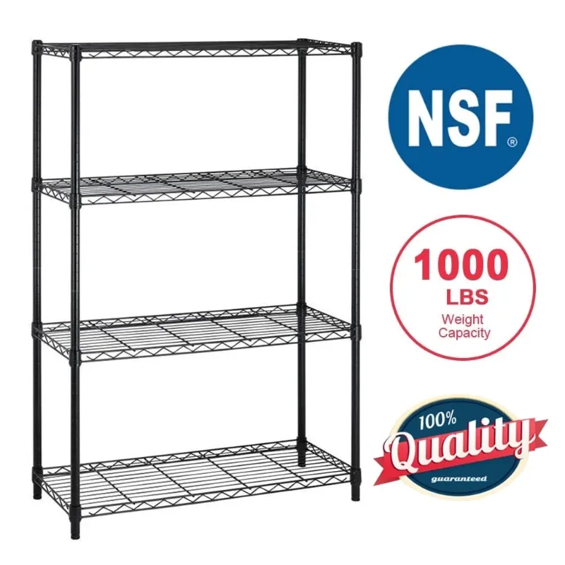 Photo 1 of BestOffice 4 Shelf Wire Shelving Unit Garage NSF Wire Shelf Metal Storage, Shelves Height Adjustable, Black