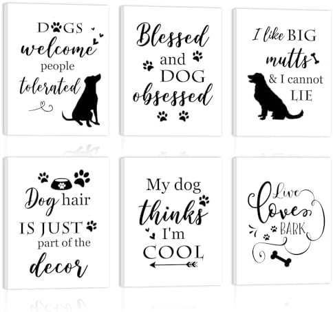 Photo 1 of CHDITB Dog Art Print, Dogs Wall Art, Simple Animal Dog Paw Art For Dog Room, Set Of 6(12x16 Inches) Funny Dog Rules Frame Poster, Black Line Kennel Picture For Living Room Bedroom