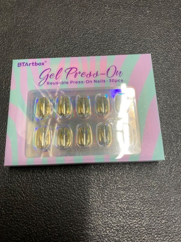 Photo 2 of BTArtbox Press On Nails Short -Mirror Metal Gold Press On Nails Square for Gifts, Chrome Glazed Fake Nail Tips with Glue, Reusable Stick On Nails in 15 Sizes - 30 Soft Gel Nail Kit, The Wild Bunch