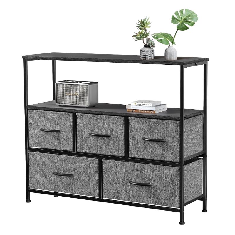 Photo 1 of EDX Dresser TV Stand, Entertainment Center with Fabric Drawers, Media Console Table with Open Shelves for TV up to 45 inch for Bedroom, Living Room, Entryway, Grey
