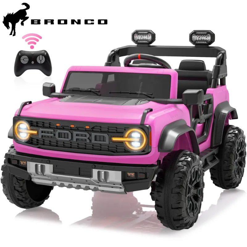 Photo 1 of 24V 2 Seater Ride on Cars, Licensed Ford Bronco Raptor Powered Ride on Toy Truck with Remote Control, Electric Car for Kids 3-8 Gifts with Bluetooth/LED Light/Spring Suspension, 4 Wheelers, Pink