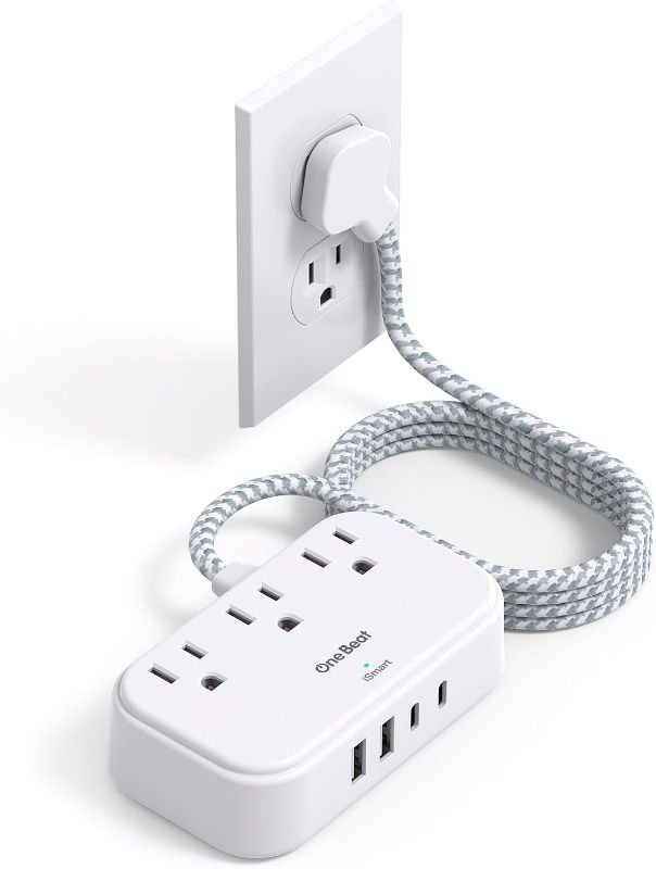 Photo 1 of 1 Pack Cruise Essentials, 5 Ft Flat Extension Cord, 3 Outlets 4 USB Ports(2 USB C) Flat Plug Power Strip, USB Charging Station with Non Surge Protector for Cruise Ship, Travel, Dorm Room Essentials