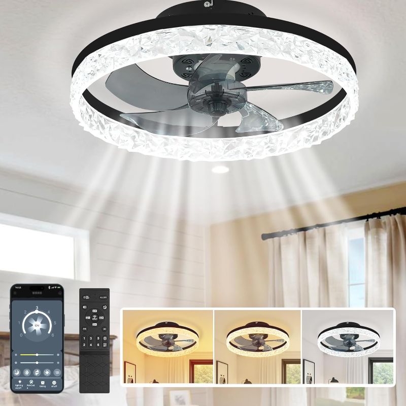 Photo 1 of == similar==20" Ceiling Fans with Lights and Remote, Dimmable Low Profile Ceiling Fan with 3 Color Temperature, 6 Wind Speeds, Modern Flush Mount Ceiling Fan for Bedroom, Kitchen and Living Room