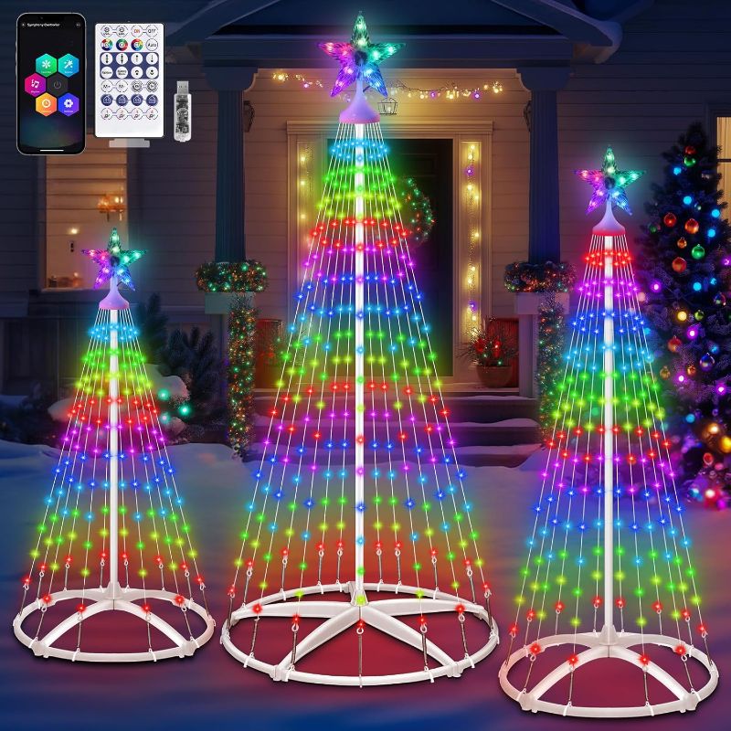 Photo 1 of 3 Pack Smart Christmas Cone Tree Lights, 4' 5' 6' Christmas Tree Lightshow Music Sync Remote & APP Control, Multi-Functional Color Changing Artificial Tree Lights for Xmas Indoor Outdoor Yard Decor