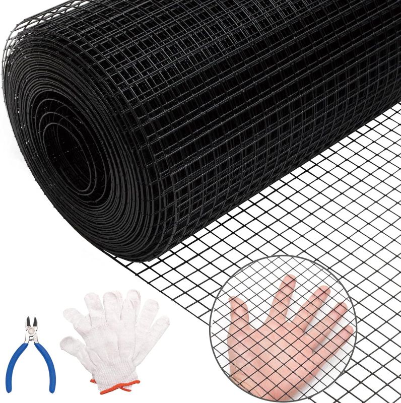 Photo 1 of Black Hardware Cloth 1/2 inch 19Ga PVC Coated Wire Mesh Vinyl Coated Fence, Welded Metal Chicken Wire Fencing Roll, Garden Plant Fencing, for Chicken Coop and Home Improvement