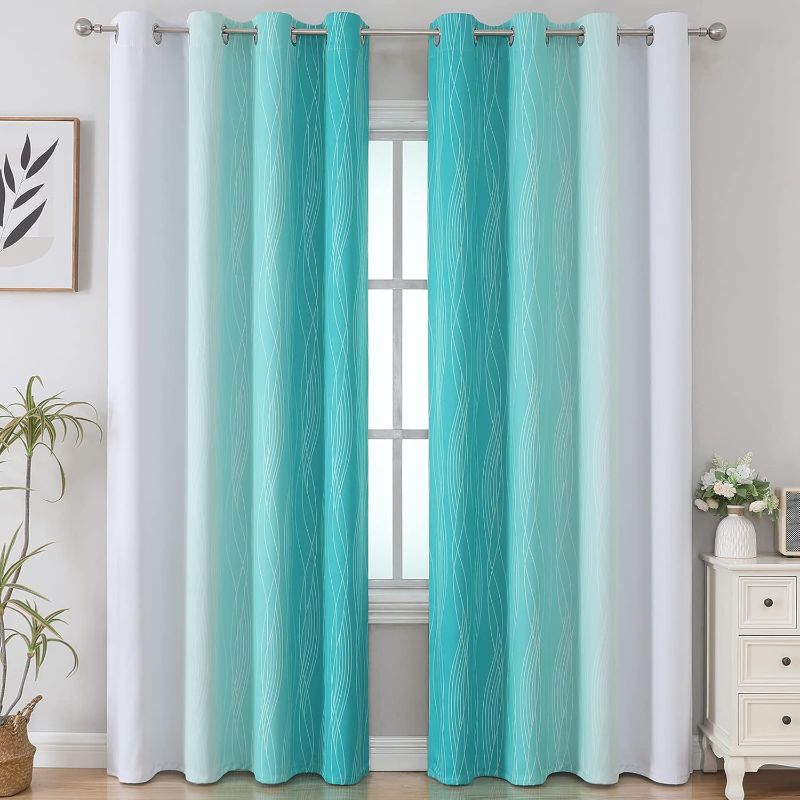 Photo 1 of == similar==Estelar Textiler Teal and Grayish White Blackout Curtains for Living Room, Ombre Thermal Insulated Noise Reducing Blackout Drapes for Bedroom, Full Room Darkening Grommet Curtains, 52Wx84L, 2 Panels