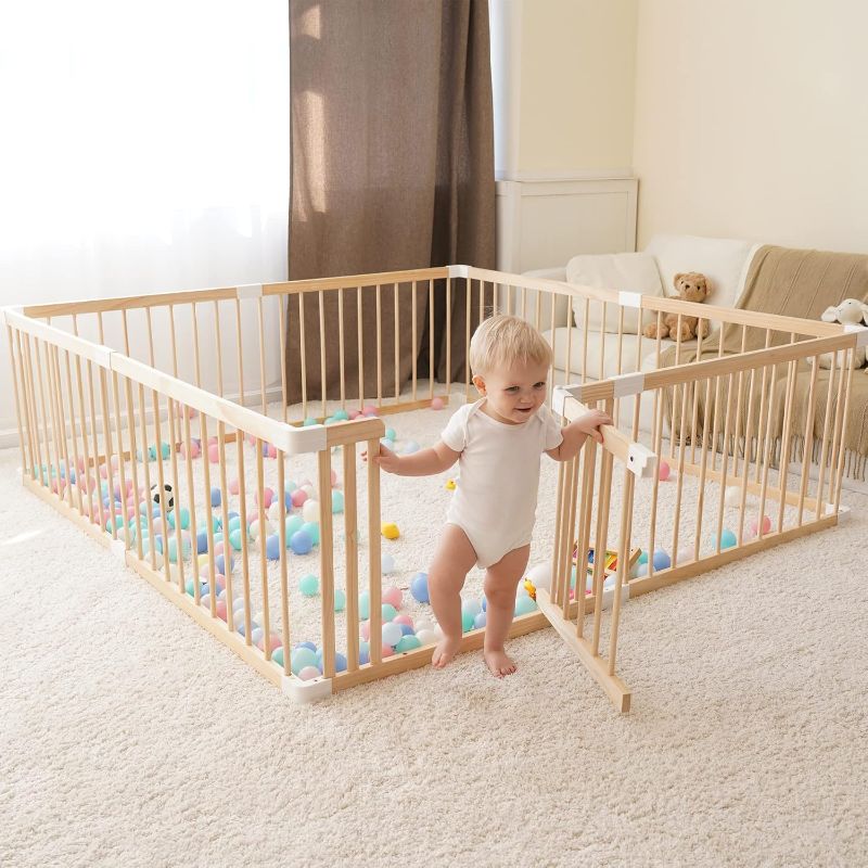 Photo 1 of 
Wooden Baby Gate & Baby Playpen Play Yards for Babies and Toddlers, Large Baby Fence with Locking Gate Activity Center, Toddler Fence Play Area...