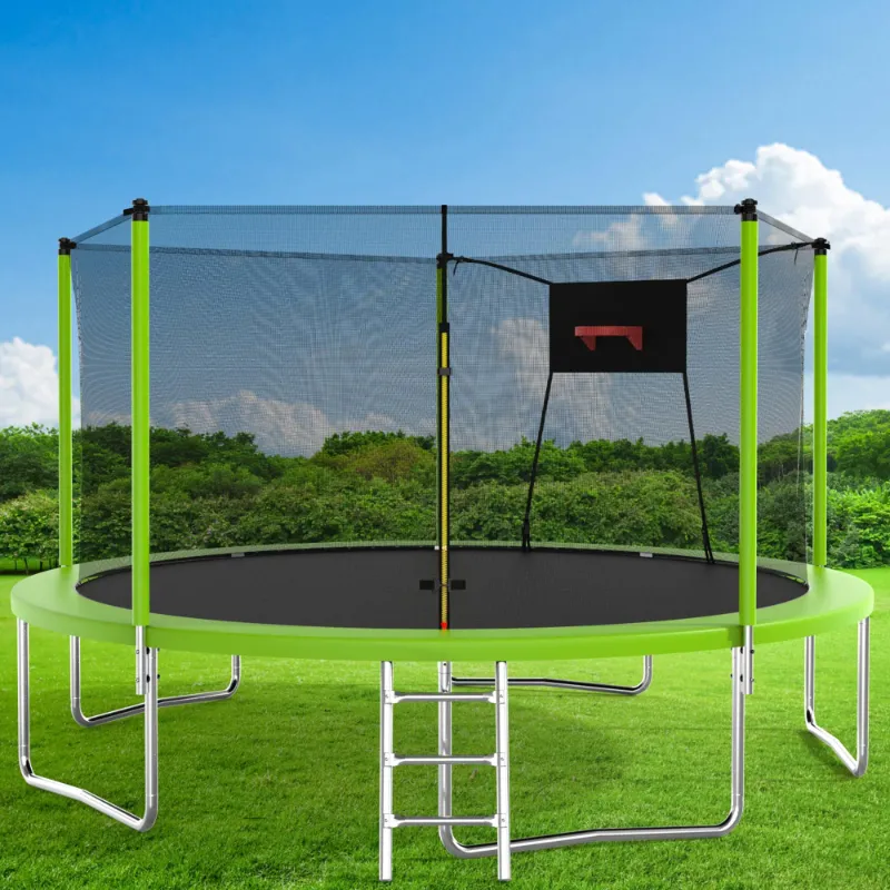 Photo 1 of 14FT Trampoline for Kids Adults, Seizeen Round Trampoline with Enclosure Net, 2-IN-1 Outdoor Trampoline w/Hoop, Ladder, Waterproof Mat
